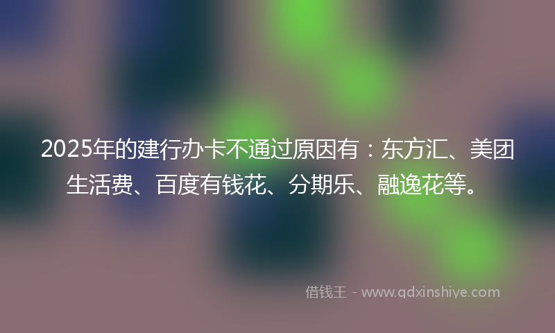 2025年的建行办卡不通过原因有：东方汇、美团生活费、百度有钱花、分期乐、融逸花等。