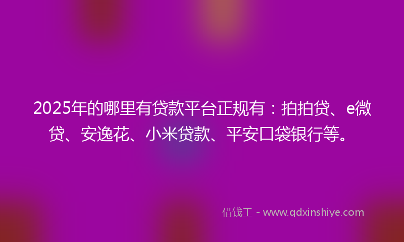 2025年的哪里有贷款平台正规有：拍拍贷、e微贷、安逸花、小米贷款、平安口袋银行等。