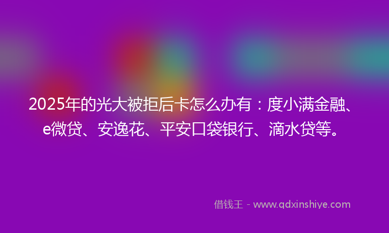 2025年的光大被拒后卡怎么办有：度小满金融、e微贷、安逸花、平安口袋银行、滴水贷等。