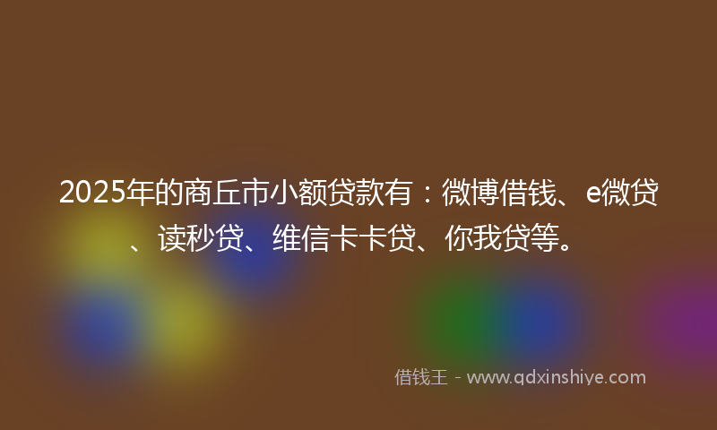 2025年的商丘市小额贷款有：微博借钱、e微贷、读秒贷、维信卡卡贷、你我贷等。