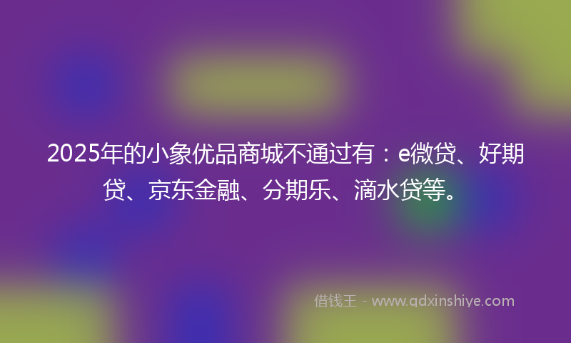 2025年的小象优品商城不通过有：e微贷、好期贷、京东金融、分期乐、滴水贷等。
