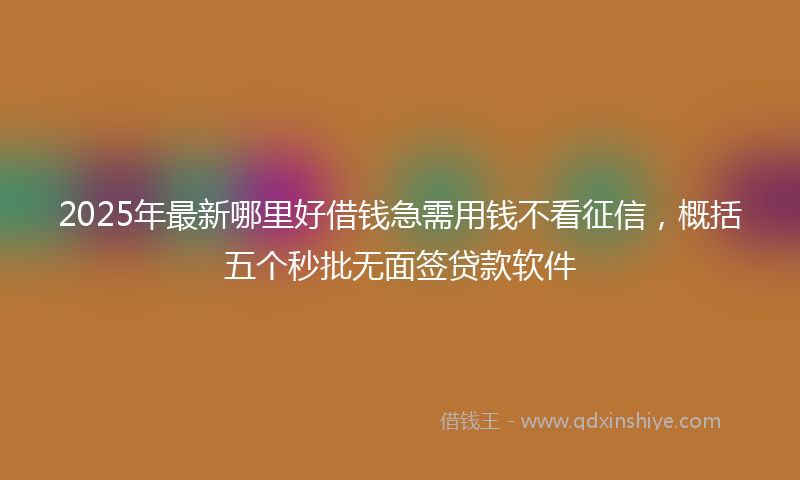 2025年最新哪里好借钱急需用钱不看征信，概括五个秒批无面签贷款软件
