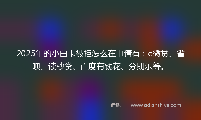 2025年的小白卡被拒怎么在申请有：e微贷、省呗、读秒贷、百度有钱花、分期乐等。
