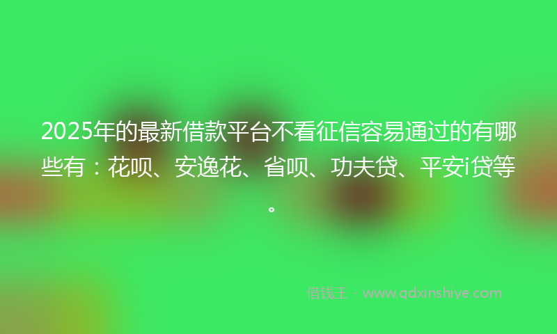 2025年的最新借款平台不看征信容易通过的有哪些有：花呗、安逸花、省呗、功夫贷、平安i贷等。