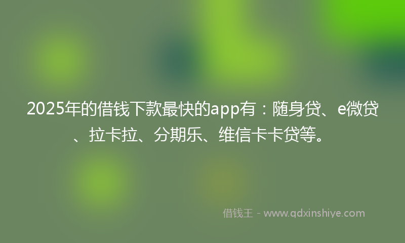 2025年的借钱下款最快的app有：随身贷、e微贷、拉卡拉、分期乐、维信卡卡贷等。