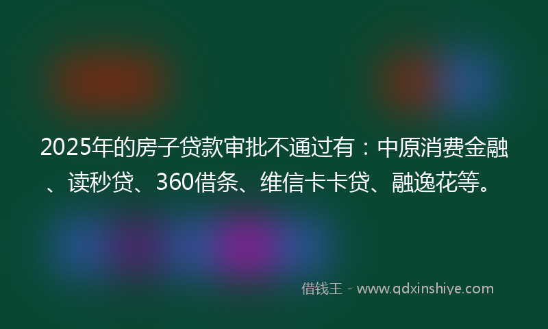 2025年的房子贷款审批不通过有：中原消费金融、读秒贷、360借条、维信卡卡贷、融逸花等。