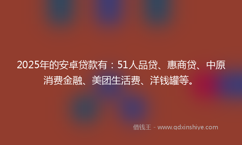 2025年的安卓贷款有：51人品贷、惠商贷、中原消费金融、美团生活费、洋钱罐等。