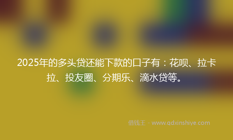 2025年的多头贷还能下款的口子有：花呗、拉卡拉、投友圈、分期乐、滴水贷等。