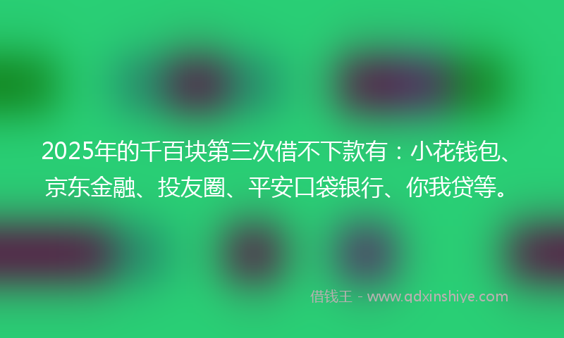 2025年的千百块第三次借不下款有：小花钱包、京东金融、投友圈、平安口袋银行、你我贷等。