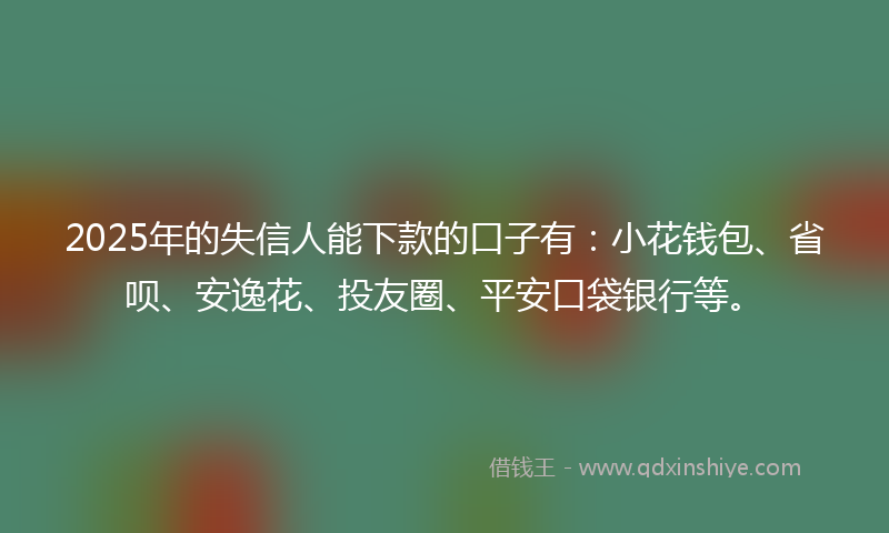 2025年的失信人能下款的口子有：小花钱包、省呗、安逸花、投友圈、平安口袋银行等。