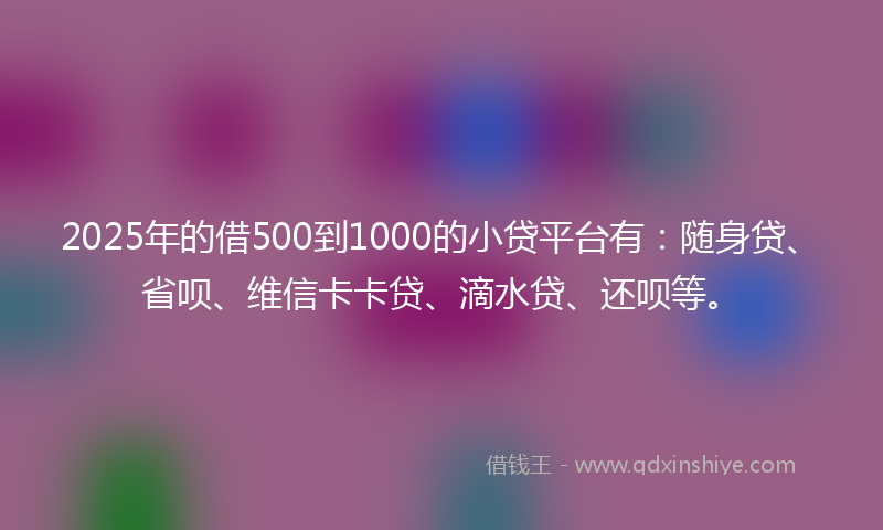 2025年的借500到1000的小贷平台有：随身贷、省呗、维信卡卡贷、滴水贷、还呗等。
