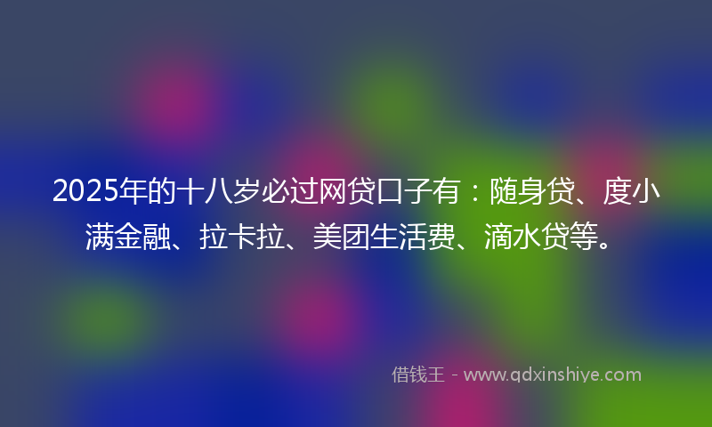 2025年的十八岁必过网贷口子有：随身贷、度小满金融、拉卡拉、美团生活费、滴水贷等。