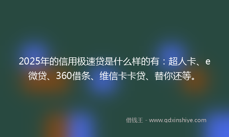 2025年的信用极速贷是什么样的有：超人卡、e微贷、360借条、维信卡卡贷、替你还等。