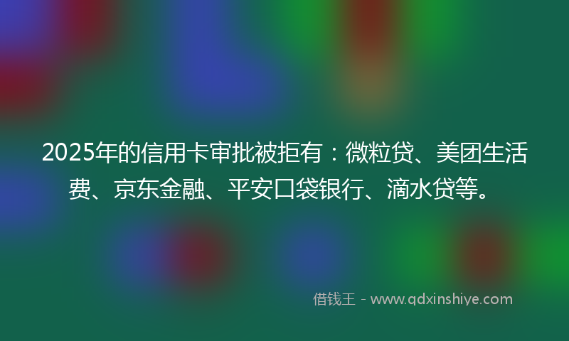 2025年的信用卡审批被拒有：微粒贷、美团生活费、京东金融、平安口袋银行、滴水贷等。