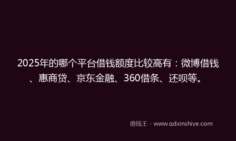 2025年的哪个平台借钱额度比较高有：微博借钱、惠商贷、京东金融、360借条、还呗等。