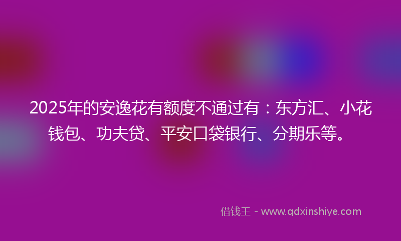2025年的安逸花有额度不通过有：东方汇、小花钱包、功夫贷、平安口袋银行、分期乐等。