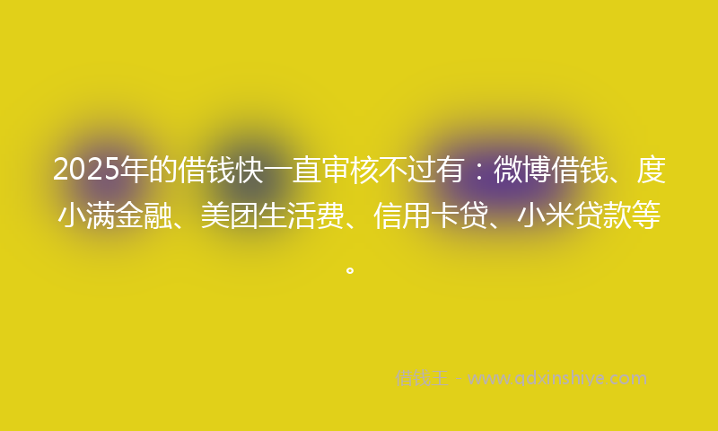 2025年的借钱快一直审核不过有：微博借钱、度小满金融、美团生活费、信用卡贷、小米贷款等。