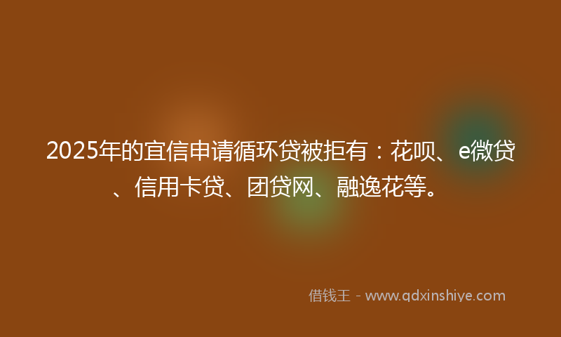 2025年的宜信申请循环贷被拒有：花呗、e微贷、信用卡贷、团贷网、融逸花等。