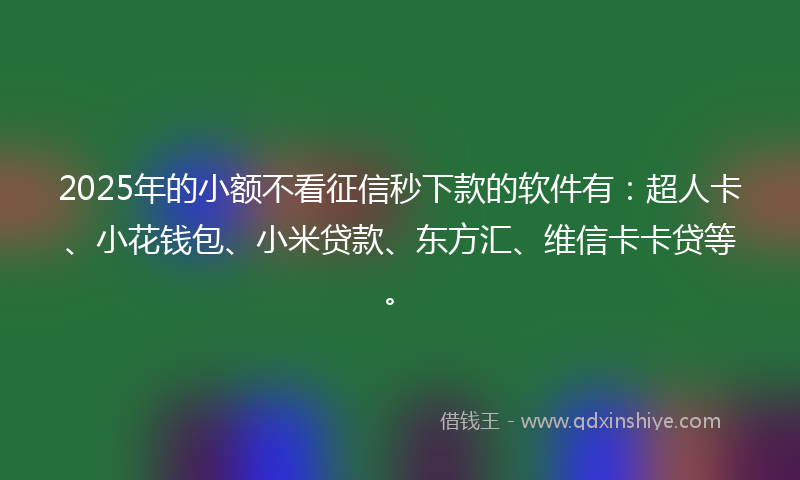 2025年的小额不看征信秒下款的软件有：超人卡、小花钱包、小米贷款、东方汇、维信卡卡贷等。