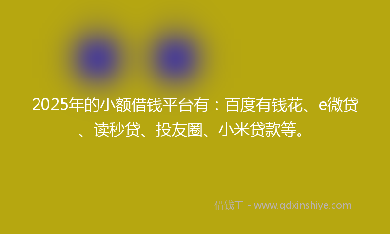 2025年的小额借钱平台有：百度有钱花、e微贷、读秒贷、投友圈、小米贷款等。