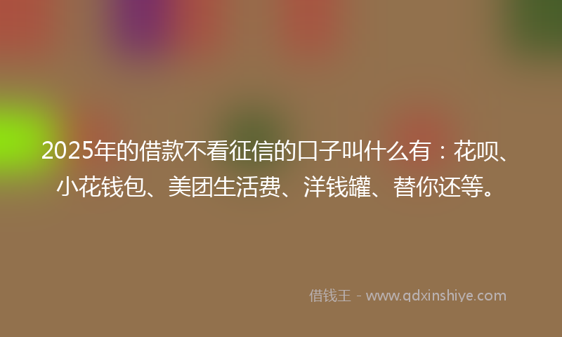 2025年的借款不看征信的口子叫什么有：花呗、小花钱包、美团生活费、洋钱罐、替你还等。