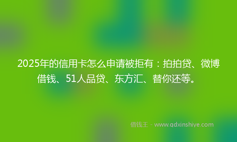 2025年的信用卡怎么申请被拒有：拍拍贷、微博借钱、51人品贷、东方汇、替你还等。