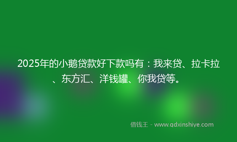 2025年的小鹅贷款好下款吗有：我来贷、拉卡拉、东方汇、洋钱罐、你我贷等。