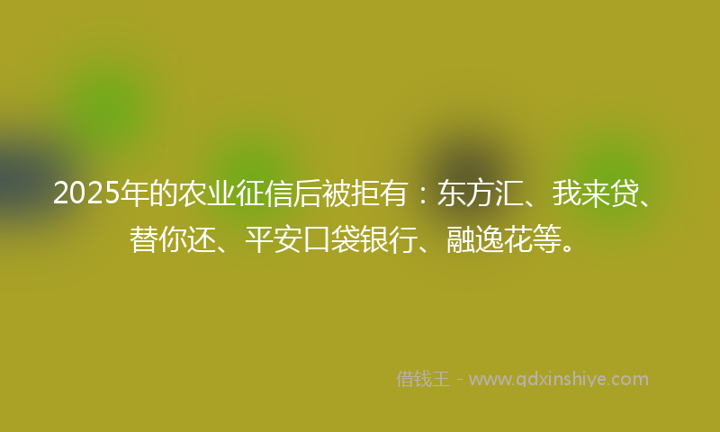 2025年的农业征信后被拒有：东方汇、我来贷、替你还、平安口袋银行、融逸花等。