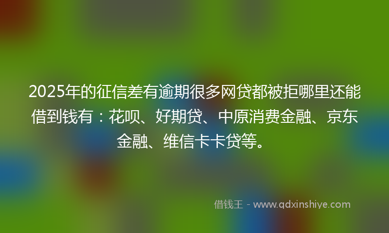 2025年的征信差有逾期很多网贷都被拒哪里还能借到钱有：花呗、好期贷、中原消费金融、京东金融、维信卡卡贷等。