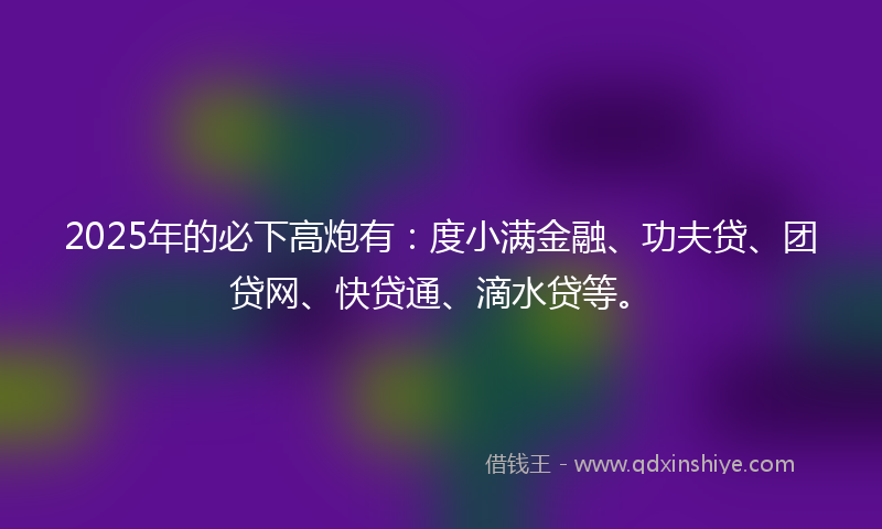 2025年的必下高炮有：度小满金融、功夫贷、团贷网、快贷通、滴水贷等。