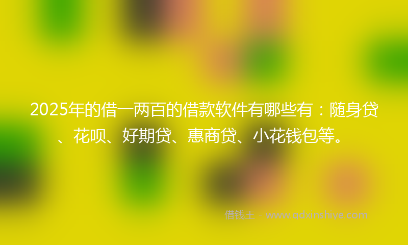 2025年的借一两百的借款软件有哪些有：随身贷、花呗、好期贷、惠商贷、小花钱包等。