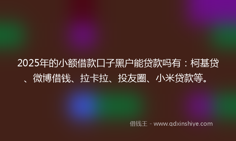 2025年的小额借款口子黑户能贷款吗有：柯基贷、微博借钱、拉卡拉、投友圈、小米贷款等。