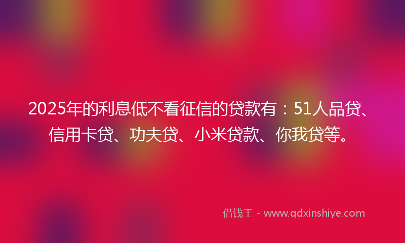2025年的利息低不看征信的贷款有：51人品贷、信用卡贷、功夫贷、小米贷款、你我贷等。