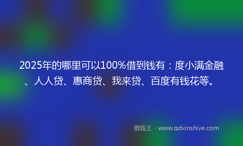 2025年的哪里可以100%借到钱有：度小满金融、人人贷、惠商贷、我来贷、百度有钱花等。