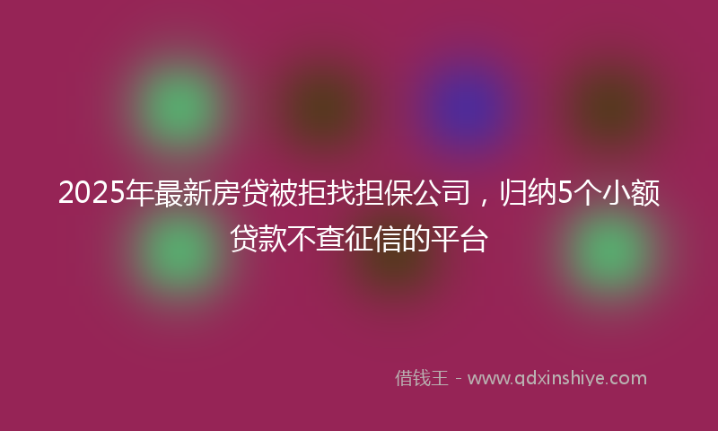 2025年最新房贷被拒找担保公司，归纳5个小额贷款不查征信的平台
