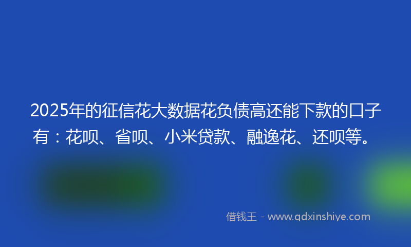 2025年的征信花大数据花负债高还能下款的口子有：花呗、省呗、小米贷款、融逸花、还呗等。