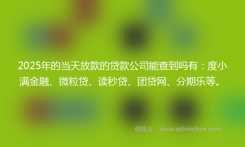 2025年的当天放款的贷款公司能查到吗有：度小满金融、微粒贷、读秒贷、团贷网、分期乐等。