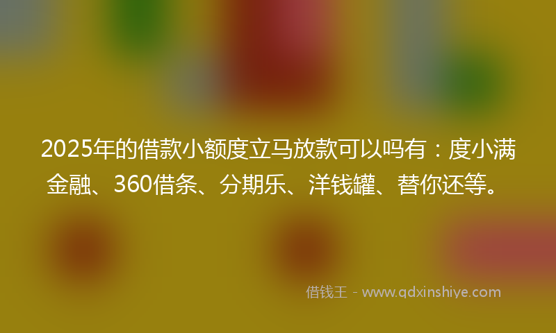 2025年的借款小额度立马放款可以吗有：度小满金融、360借条、分期乐、洋钱罐、替你还等。