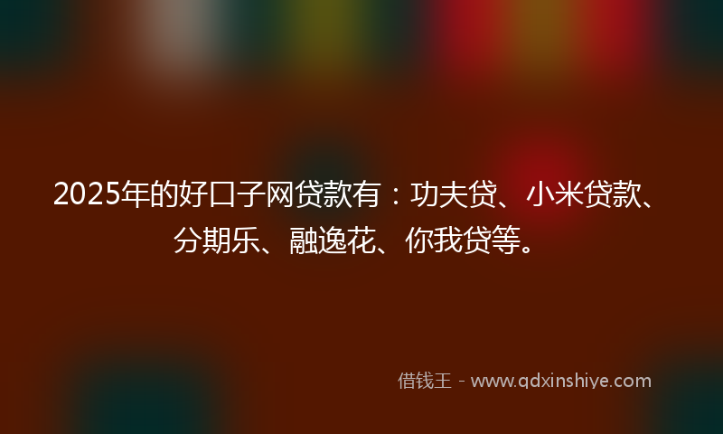 2025年的好口子网贷款有：功夫贷、小米贷款、分期乐、融逸花、你我贷等。