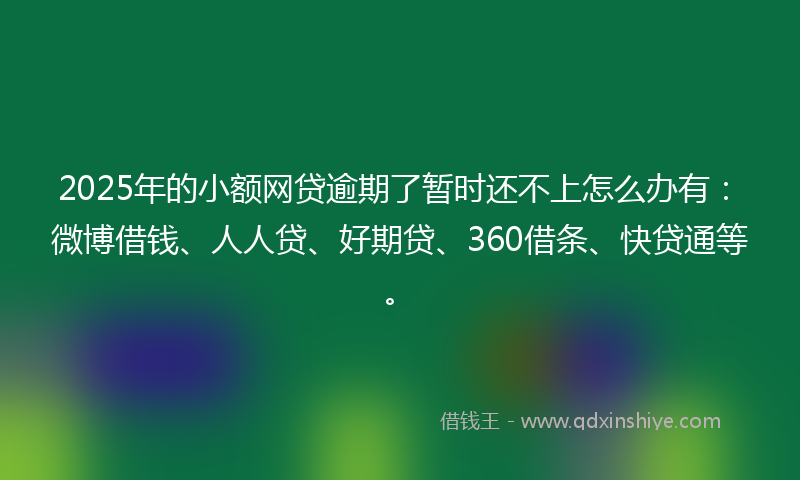 2025年的小额网贷逾期了暂时还不上怎么办有：微博借钱、人人贷、好期贷、360借条、快贷通等。