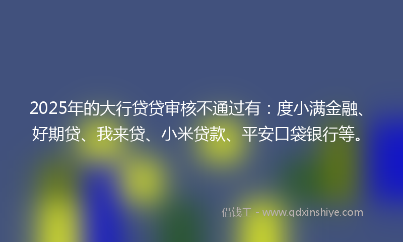 2025年的大行贷贷审核不通过有：度小满金融、好期贷、我来贷、小米贷款、平安口袋银行等。