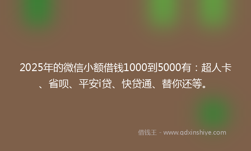 2025年的微信小额借钱1000到5000有：超人卡、省呗、平安i贷、快贷通、替你还等。
