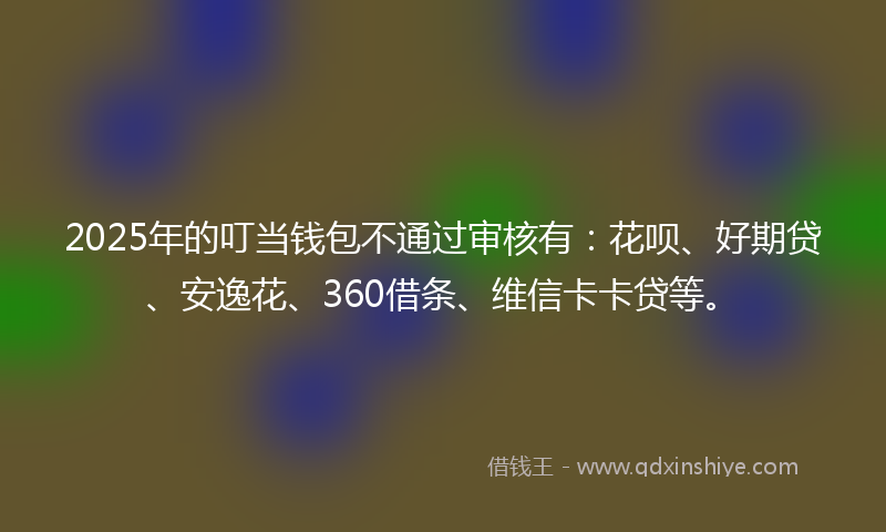 2025年的叮当钱包不通过审核有：花呗、好期贷、安逸花、360借条、维信卡卡贷等。