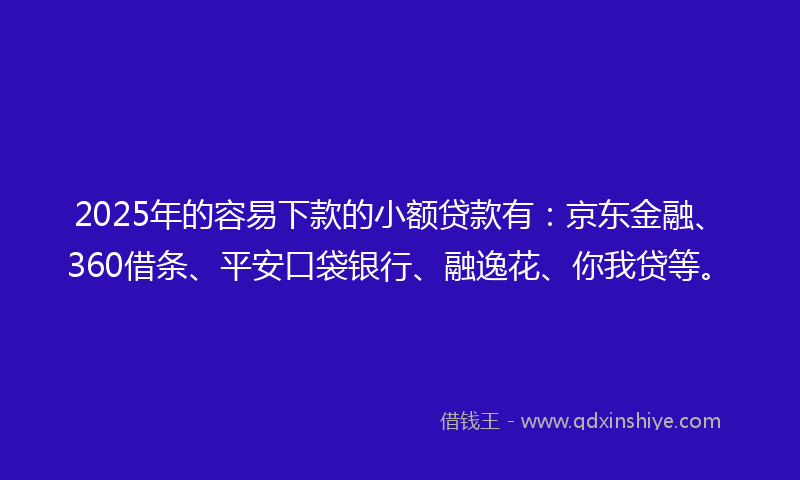 2025年的容易下款的小额贷款有：京东金融、360借条、平安口袋银行、融逸花、你我贷等。