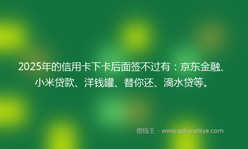 2025年的信用卡下卡后面签不过有：京东金融、小米贷款、洋钱罐、替你还、滴水贷等。