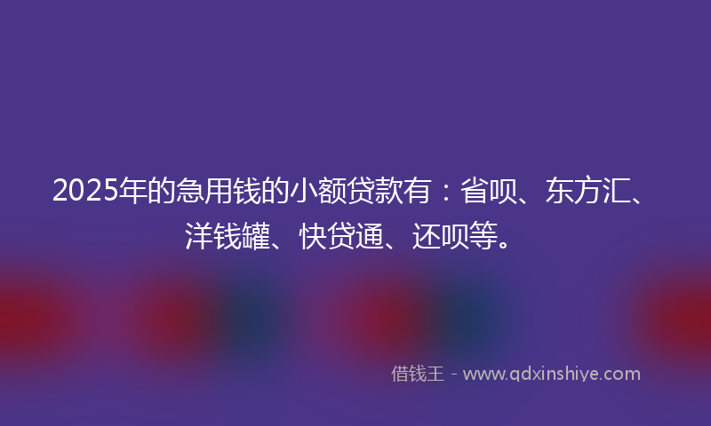 2025年的急用钱的小额贷款有：省呗、东方汇、洋钱罐、快贷通、还呗等。