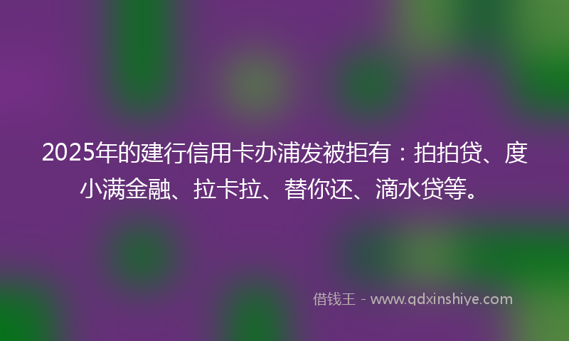 2025年的建行信用卡办浦发被拒有：拍拍贷、度小满金融、拉卡拉、替你还、滴水贷等。