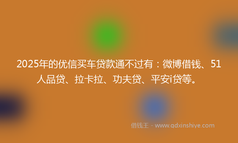 2025年的优信买车贷款通不过有：微博借钱、51人品贷、拉卡拉、功夫贷、平安i贷等。