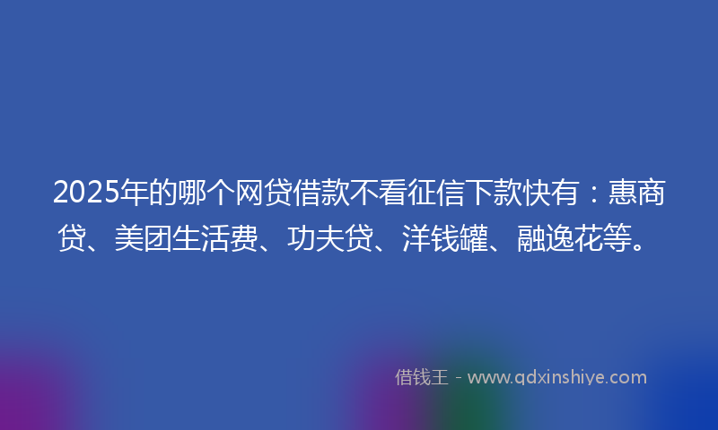2025年的哪个网贷借款不看征信下款快有：惠商贷、美团生活费、功夫贷、洋钱罐、融逸花等。