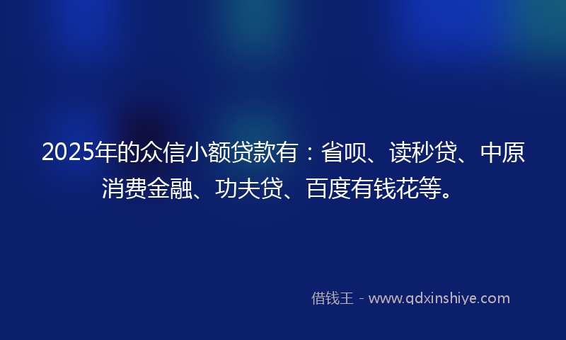 2025年的众信小额贷款有：省呗、读秒贷、中原消费金融、功夫贷、百度有钱花等。